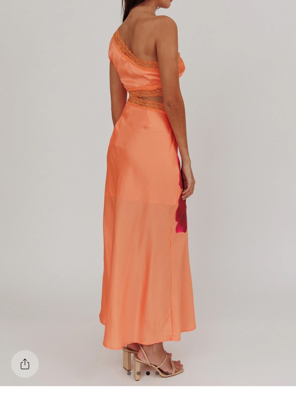 Selfie Leslie Mahli One-Shoulder Orange Maxi Dress with Pink Floral Print - Picture 2 of 5